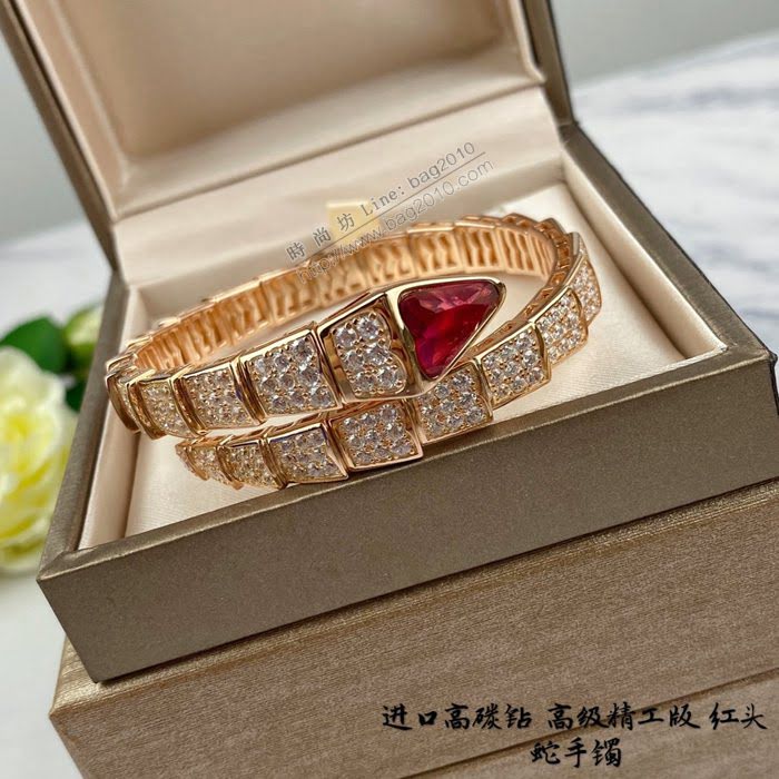 Bvlgari飾品 寶格麗925銀紅頭蛇蛇形滿鑽手鐲 時尚高級精品 寶格麗蛇手鐲   zgbq3289